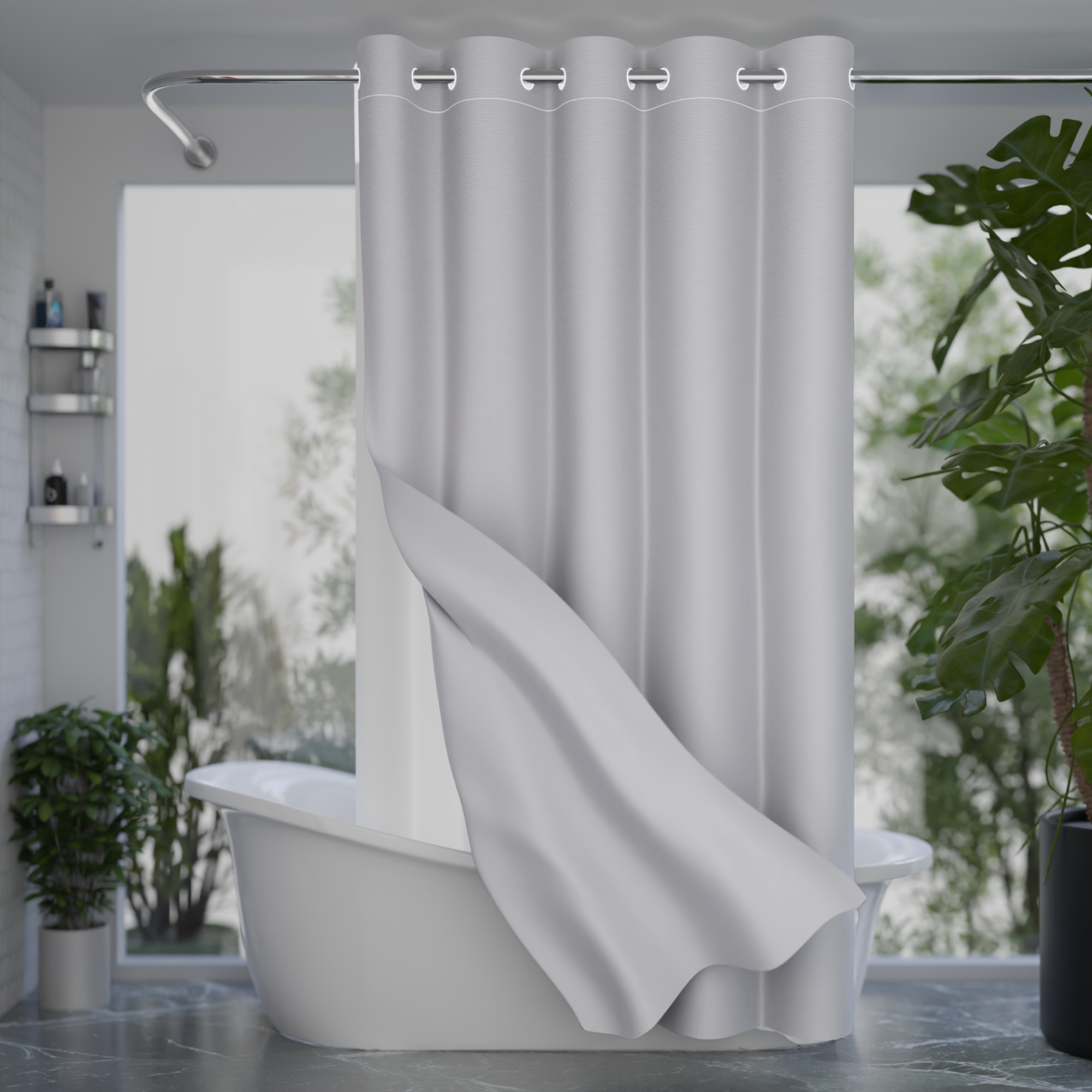Water Resistant Full Length Bathroom Curtains Shower (Grey)