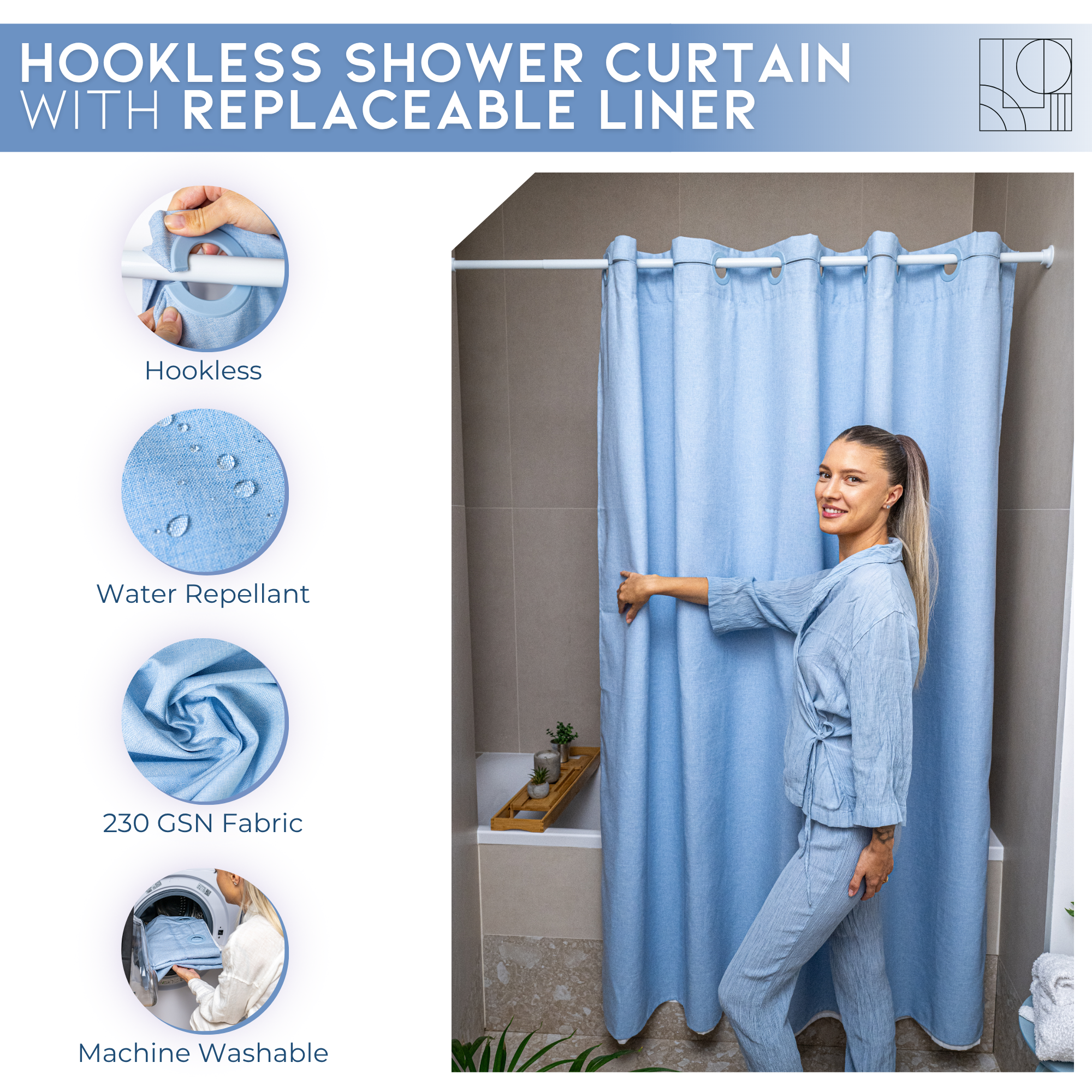 Elegant Full Length Bathroom Curtains Shower (Blue)