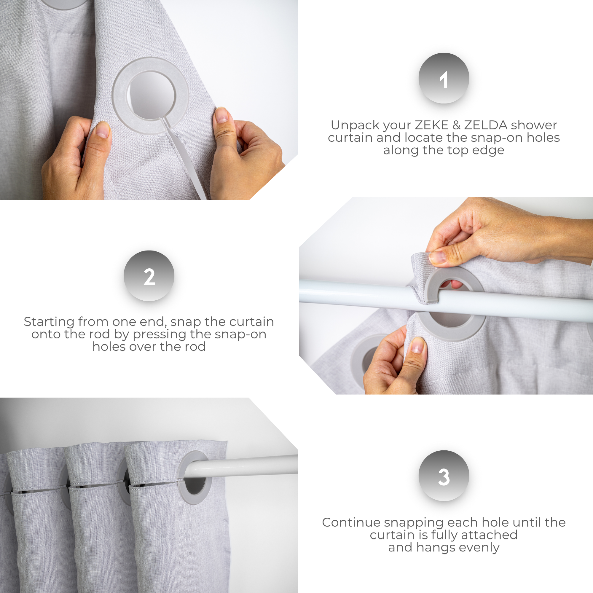 Elegant Full Length Bathroom Curtains Shower (Grey)