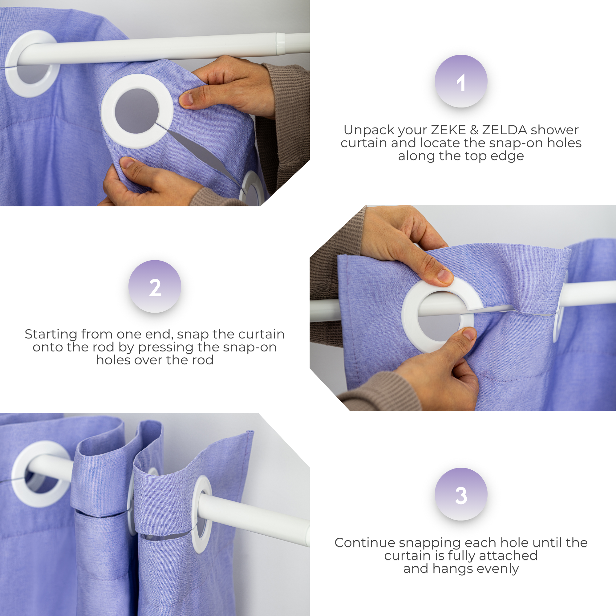 Water Resistant Full Length Bathroom Curtains Shower (Lilac)