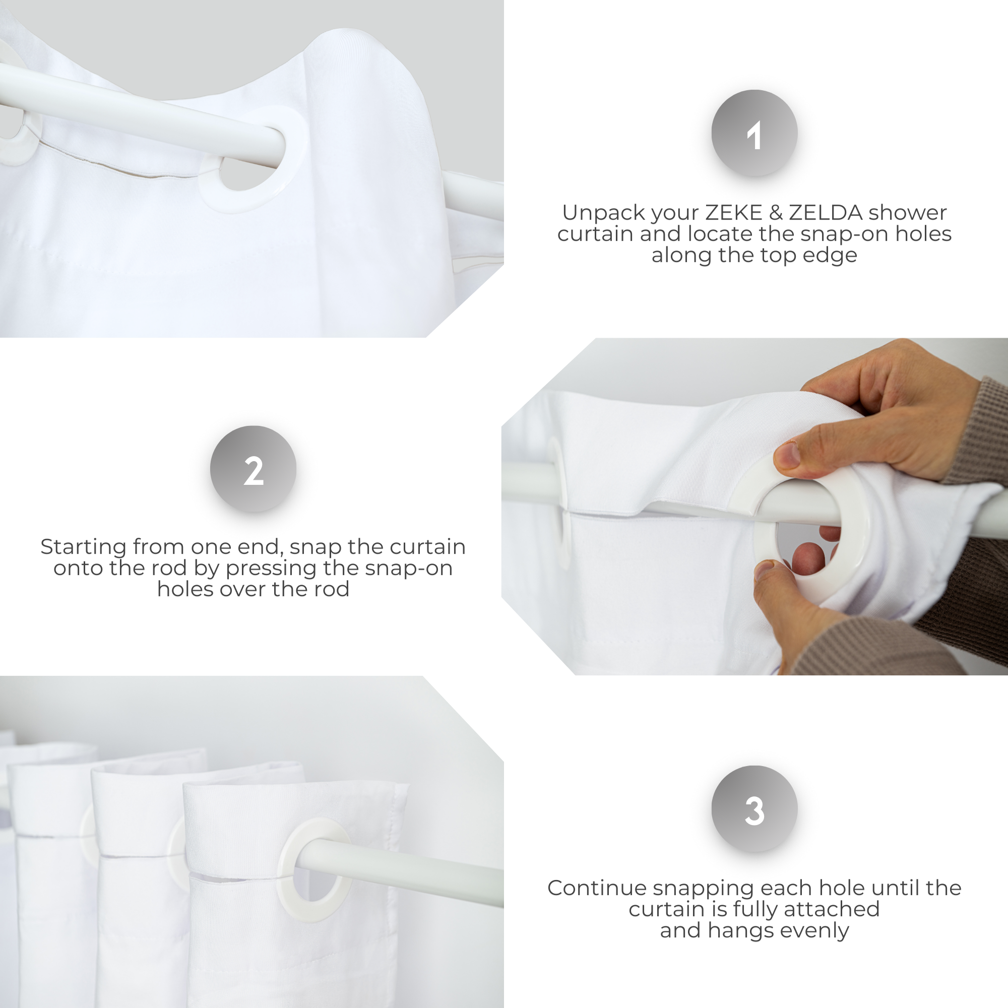 Elegant Full Length Bathroom Curtains Shower (White)