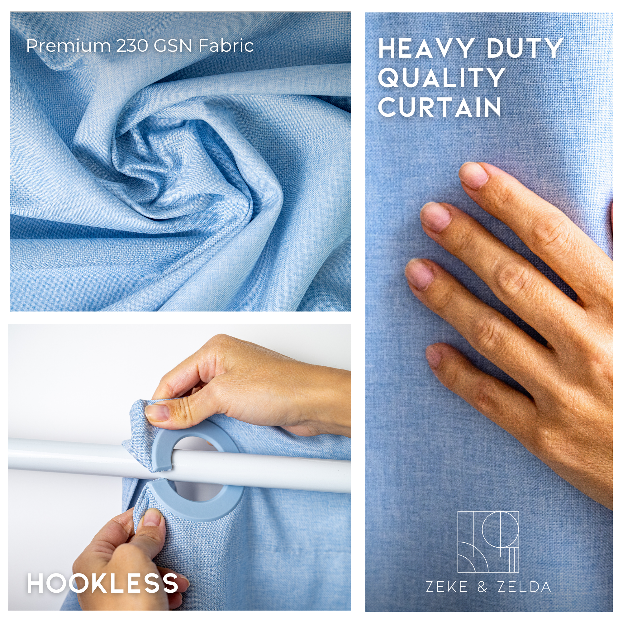 Water Resistant Full Length Bathroom Curtains Shower (Blue)