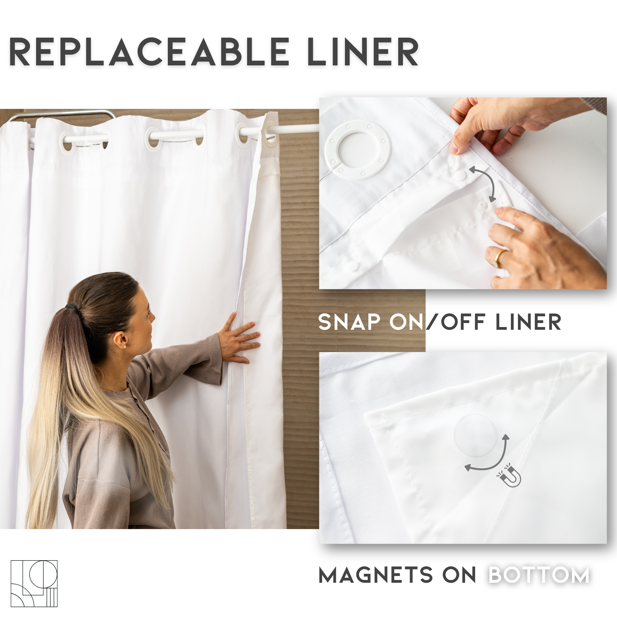 Elegant Full Length Bathroom Curtains Shower (White)