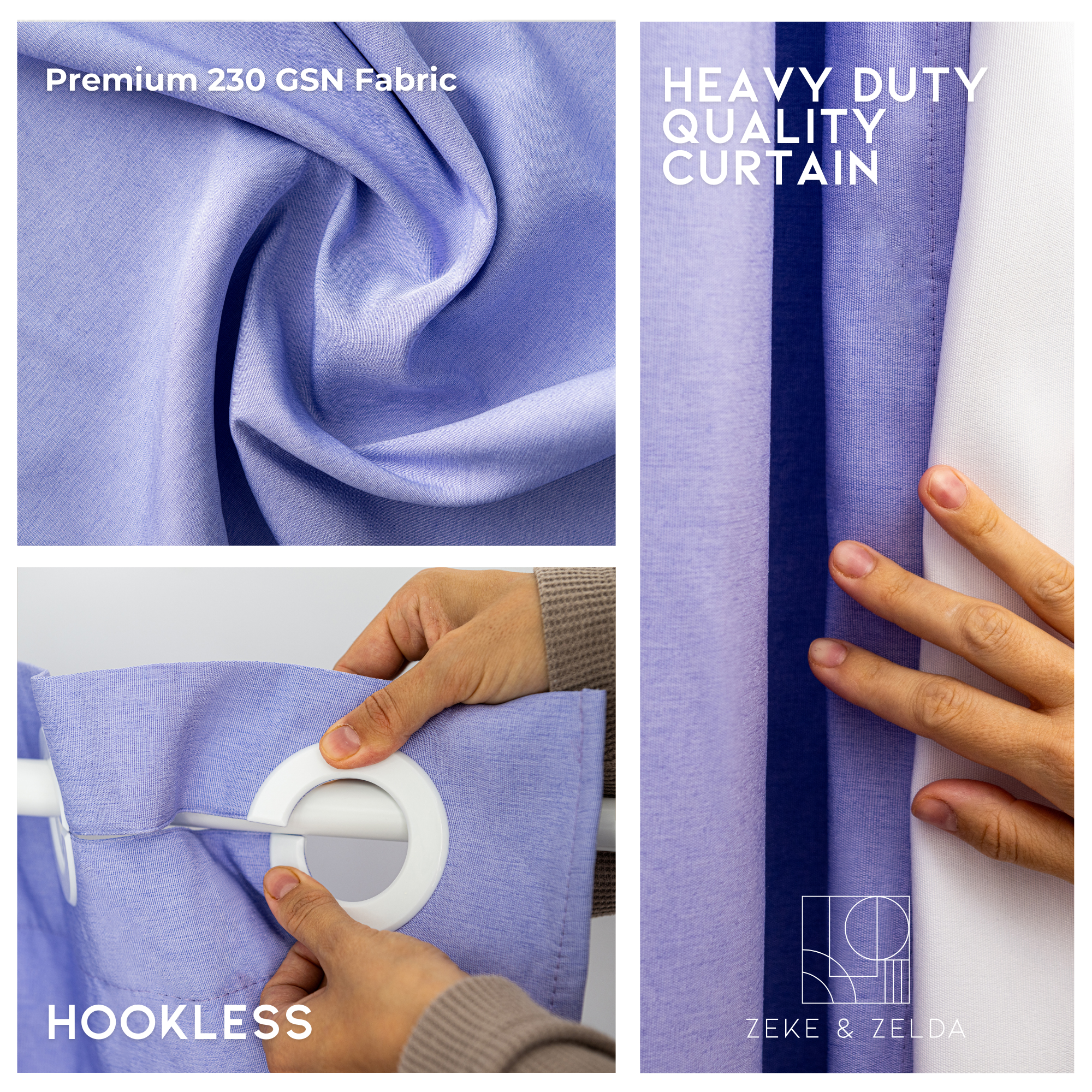 Water Resistant Full Length Bathroom Curtains Shower (Lilac)
