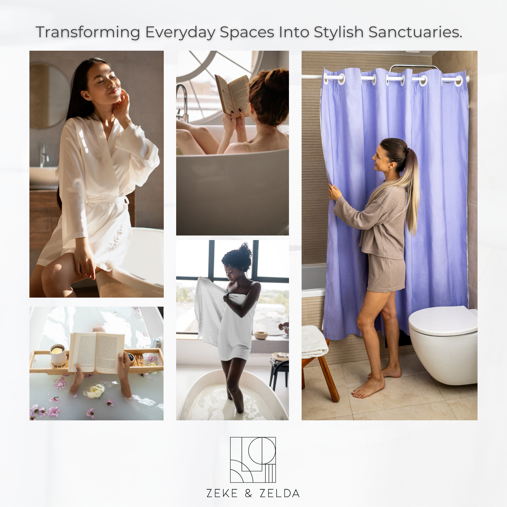 Water Resistant Full Length Bathroom Curtains Shower (Lilac)