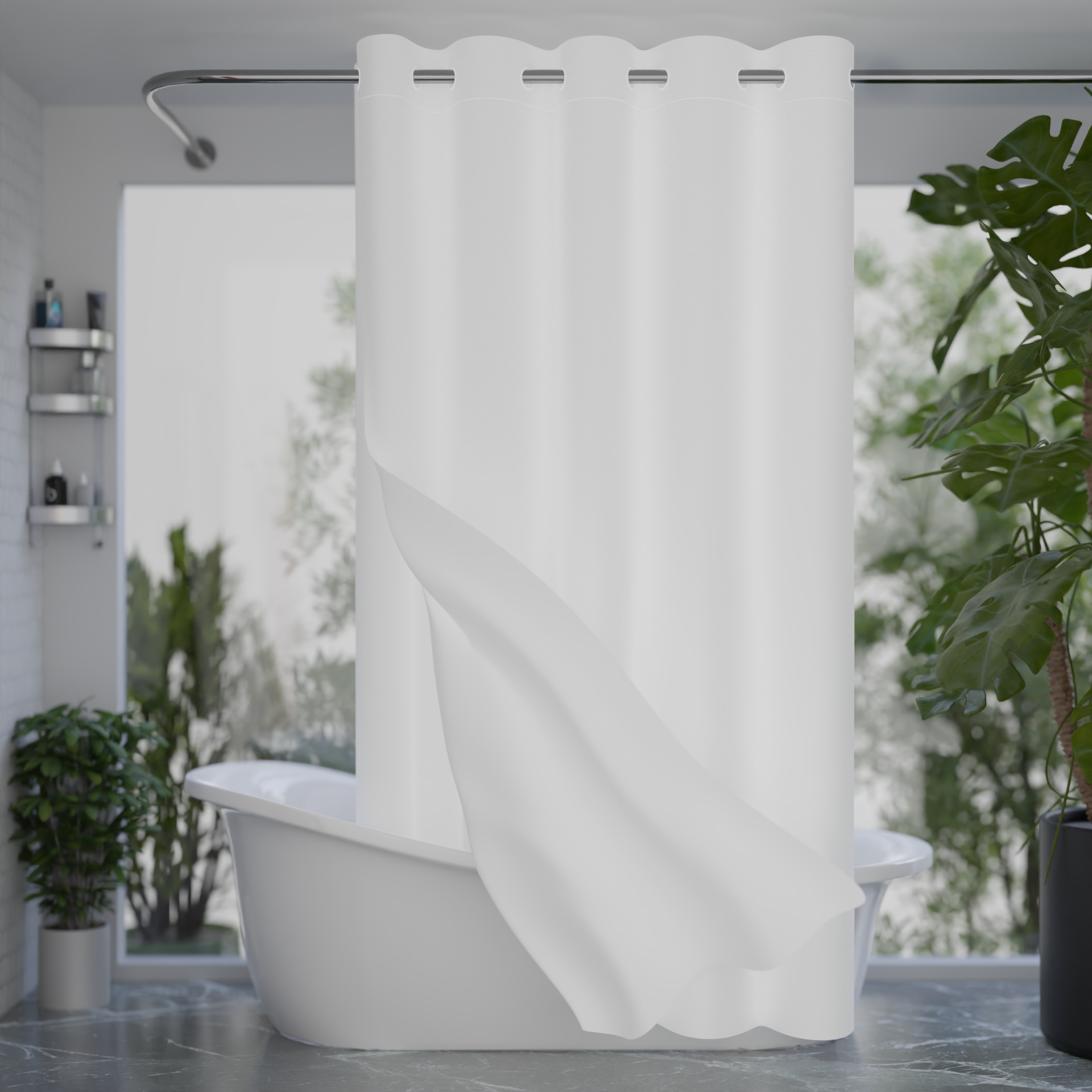 Water Resistant Full Length Bathroom Curtains Shower (White)