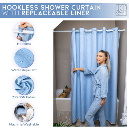 Water Resistant Full Length Bathroom Curtains Shower (Blue)