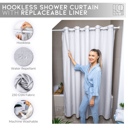 Water Resistant Full Length Bathroom Curtains Shower (Grey)