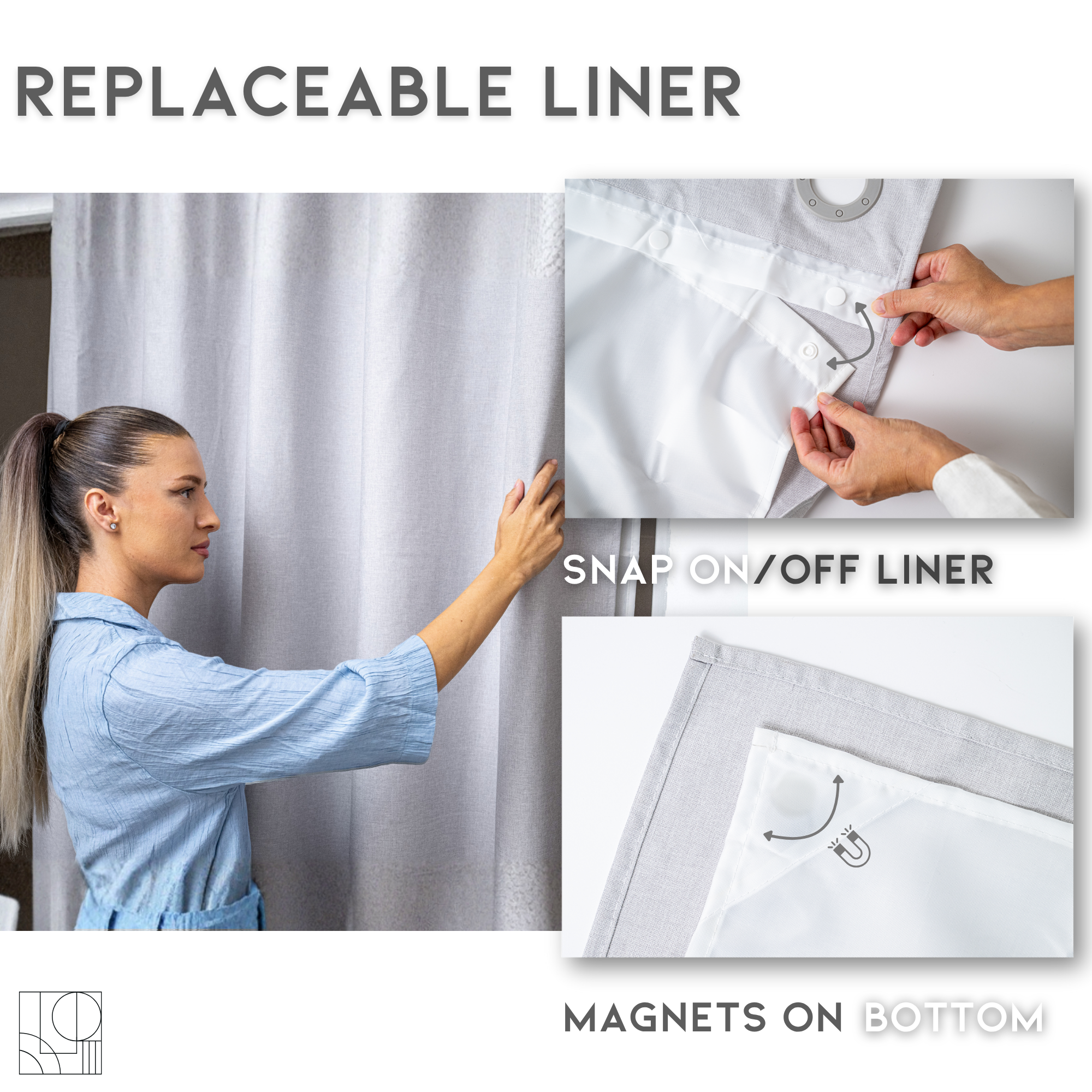 Water Resistant Full Length Bathroom Curtains Shower (Grey)