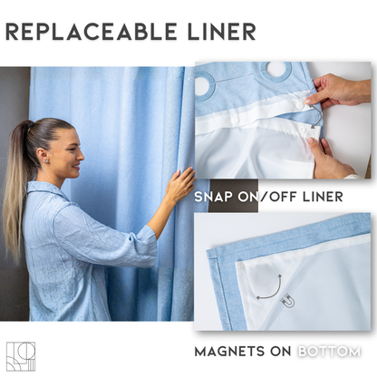 Water Resistant Full Length Bathroom Curtains Shower (Blue)