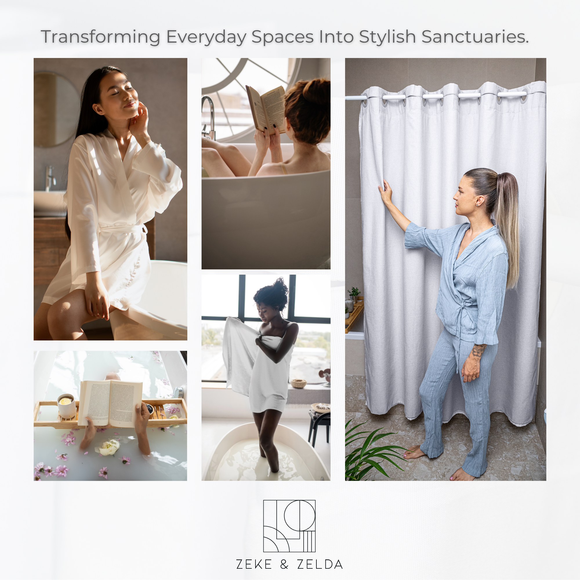 Water Resistant Full Length Bathroom Curtains Shower (Grey)