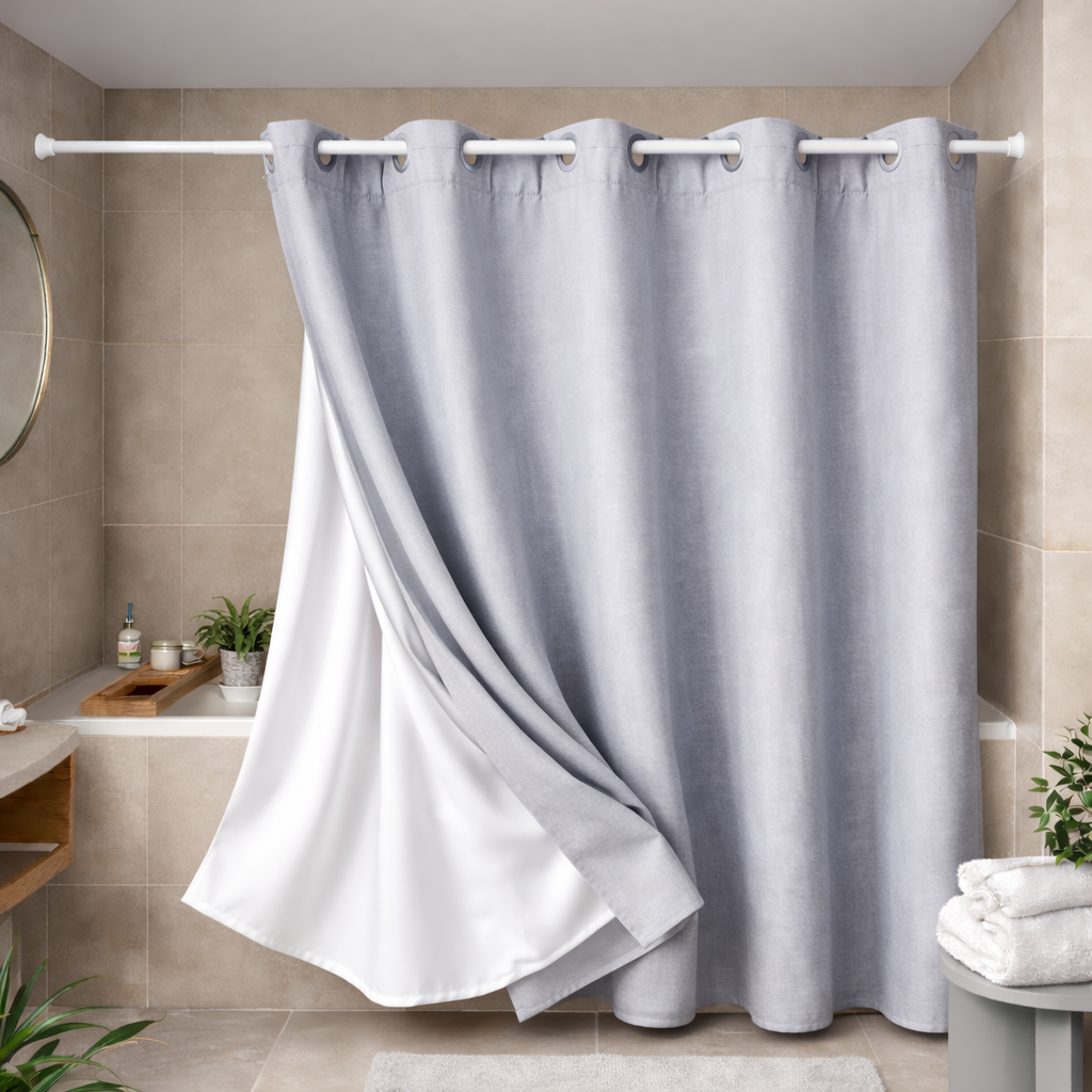 Elegant Full Length Bathroom Curtains Shower (Grey)