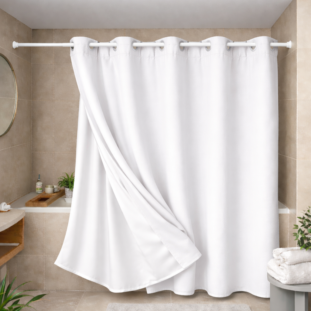 Elegant Full Length Bathroom Curtains Shower (White)