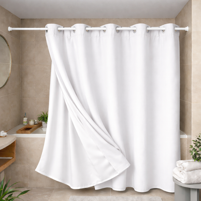 Elegant Full Length Bathroom Curtains Shower (White)