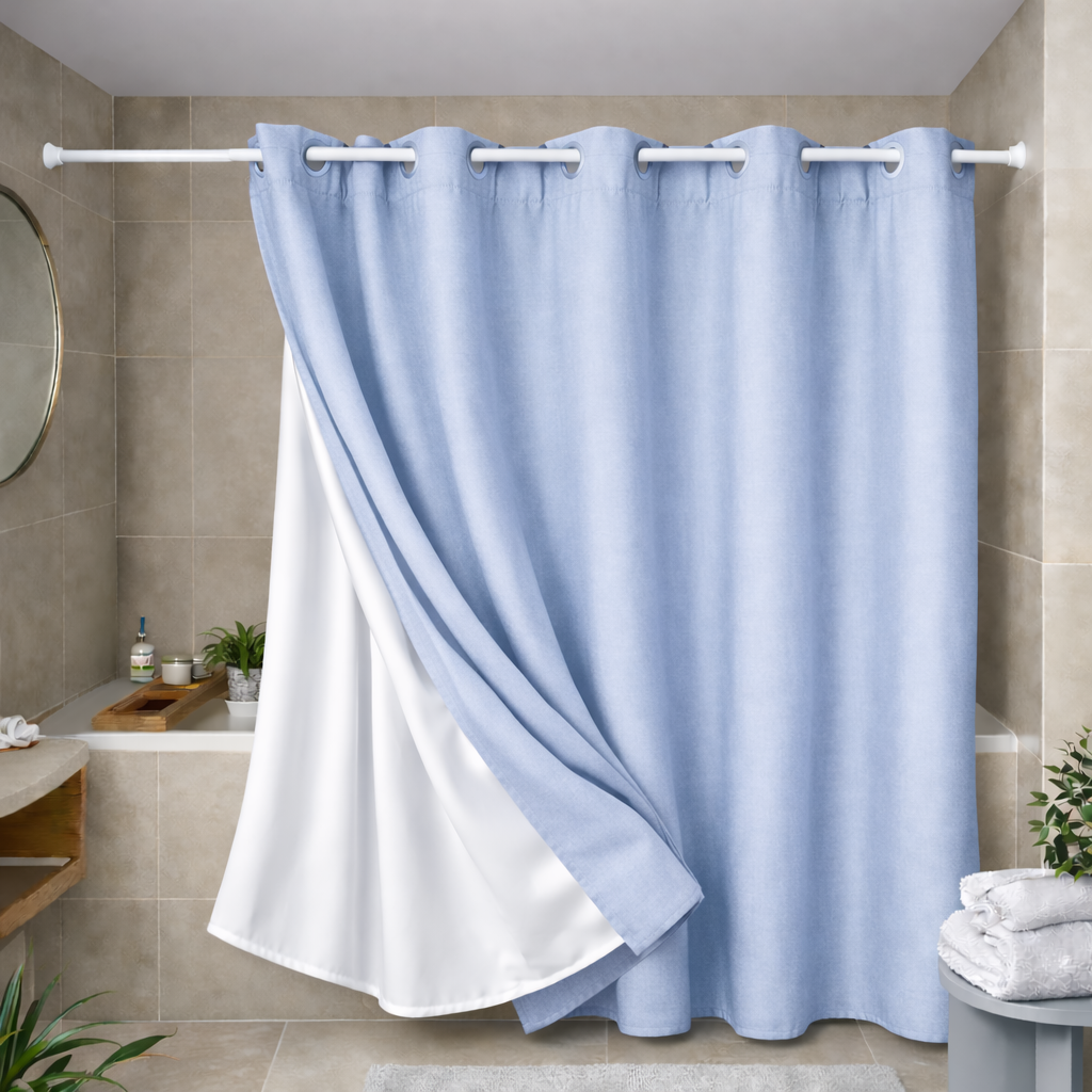 Elegant Full Length Bathroom Curtains Shower (Blue)